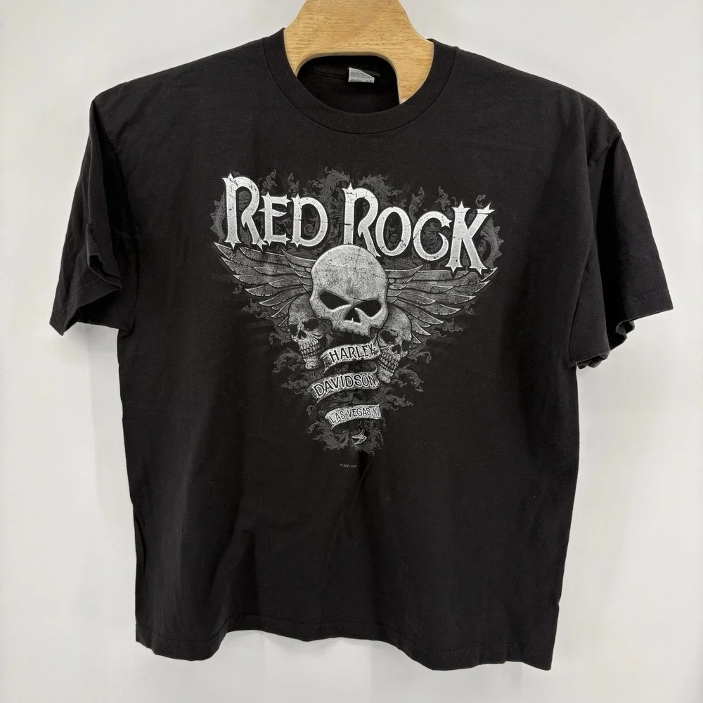 Harley Davidson Shirt Mens 3 XLarge Black Las Vegas Nevada Red Rock Skull Y2k